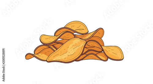 Pile of Crispy Golden Potato Chips Vector Illustration Isolated on White Background