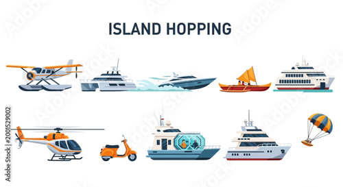 Cuadro en lienzo Island Hopping Transportation Vehicles Illustration.