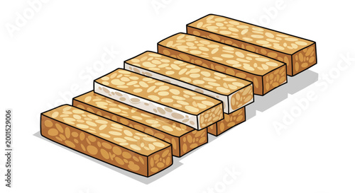 Slices of Fresh Fermented Soybean Tempeh Indonesian Traditional Food Vector Illustration for Vegan Protein Source Concept