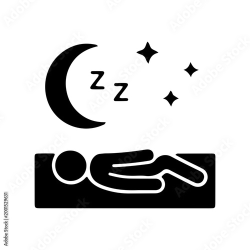 Sleeping person icon with moon stars and zzz symbols