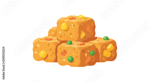 Healthy Vegetable Tofu Cubes with Corn Peas and Carrots Vector Illustration