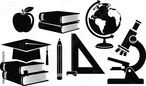 Collection of school and science icons with graduation cap, back to school