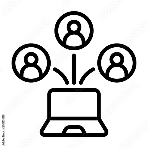 Remote Teamwork Icon - Black Outline