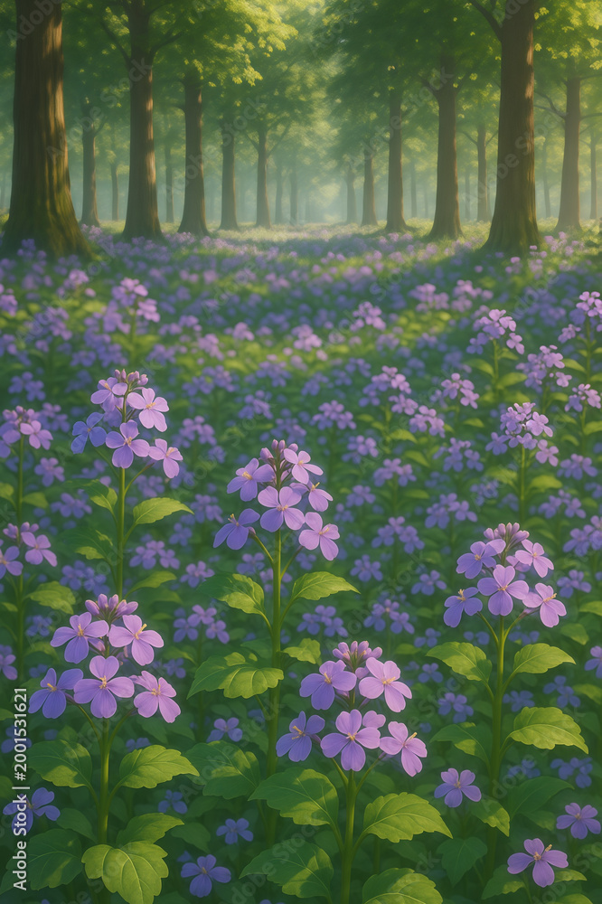 Naklejka premium Chinese violet cress in the forest