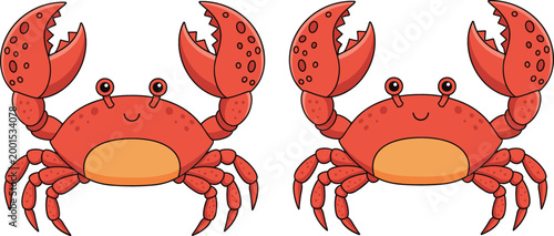 Cute crab characters set with smiling sea animals cartoon vector illustration isolated on white background for kids and marine design