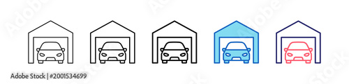 Garage Icon In 5 Different Styles Set Collection.   