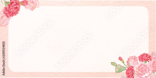 カーネーションとバラの水彩ボタニカルフレーム