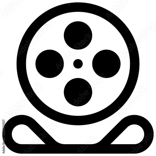 Dive reel. Outlined stroke vector icon with black-filled details.