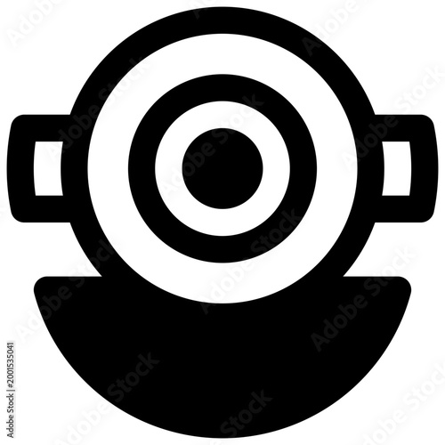 Diving helmet. Outlined stroke vector icon with black-filled details.