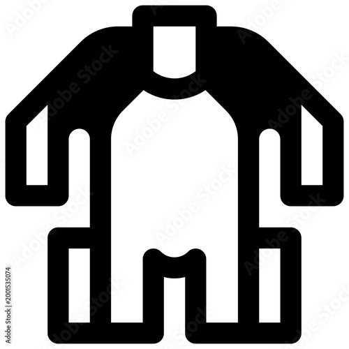 Full-body wetsuit. Outlined stroke vector icon with black-filled details.