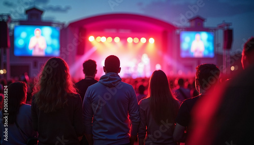 Family enjoying vibrant concert atmosphere at outdoor venue, celebration