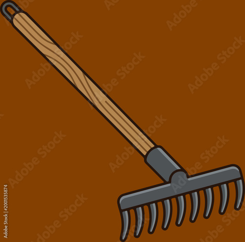 Rake tool for gardening and landscaping.