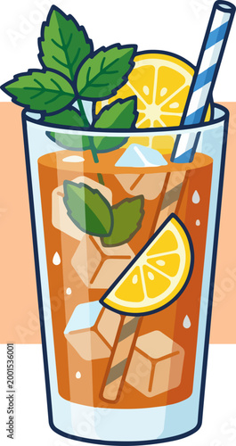 Refreshing glass of iced tea drink.