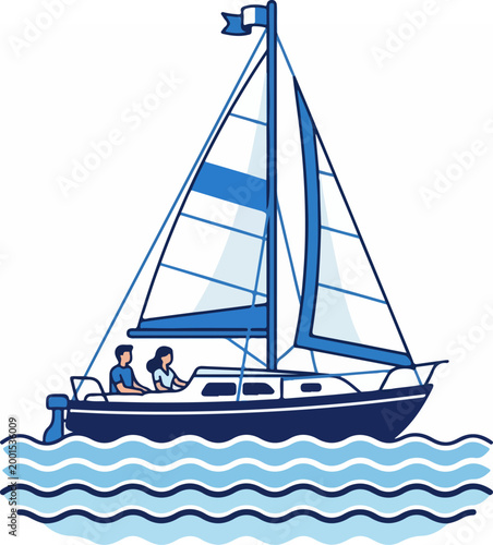 Sailboat with two people on board.