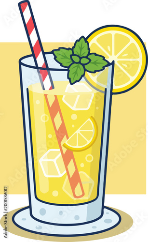Refreshing Lemonade Drink with Ice Cubes.