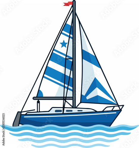 Sailing Boat on Calm Water Surface.