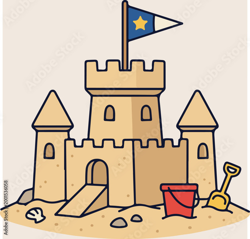 Sand castle with flag on top.