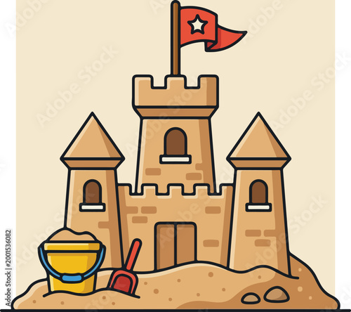 Sandcastle with flag on top.