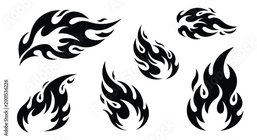 Black Flame Decal and Fire Element Vector Set