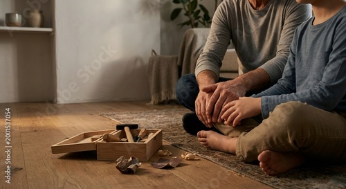 Father and son spending time together at home