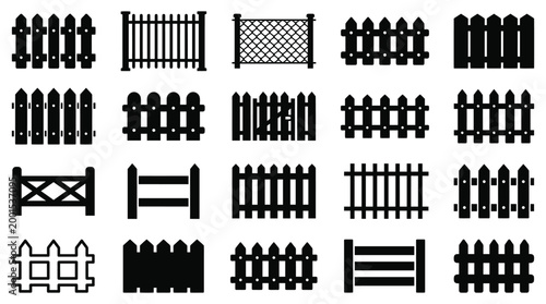 Various Wooden and Metal Fences Isolated on White Background