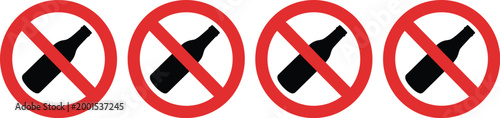 No alcohol sign icon set, prohibition symbol collection showing no drinking warning icons for safety rules restriction and public awareness design.