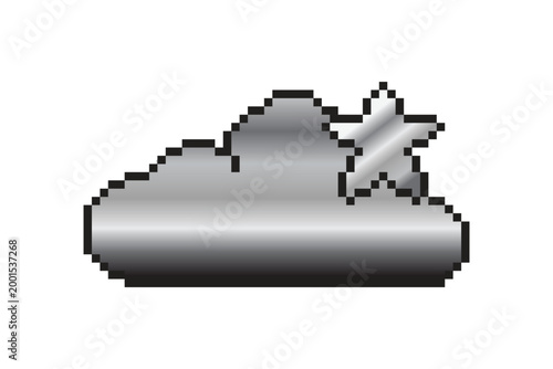 Black and white gradient pixel cloud. Starry night retro digital element. Star and cloud 8-bit pixel art vector element.