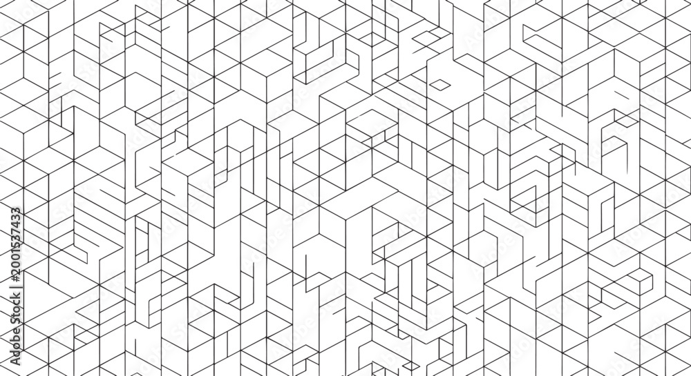 Obraz premium Abstract Seamless Isometric Line Pattern with Geometric Shapes, Modern Minimalist Architectural Wireframe Texture, Futuristic High-Tech Linear Background for Commercial Design, Vector Illustration for