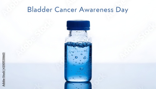 Blue medical sample vial for Bladder Cancer Awareness Day