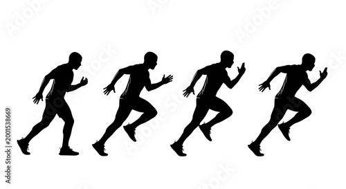 Runners silhouette sequence with dynamic motion in black featuring running, exercise, fitness with workout and jogging elements for sprinting,