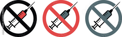 No drugs sign icon set, drug prohibition symbols showing addiction warning and prevention icons for public safety and awareness campaign design.