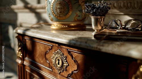Sunlight glints off polished marble and gilt hardware