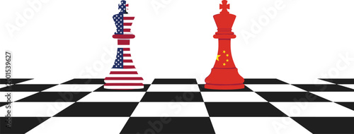 chess rivalry, global competition, chess kings, strategy concept, geopolitical tension, international rivalry, chess board, opposing forces, world politics, strategic battle, power struggle, 