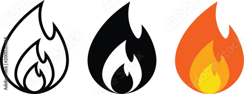 Fire flame icon. Burning symbol. Fireball sign. Energy illustration.