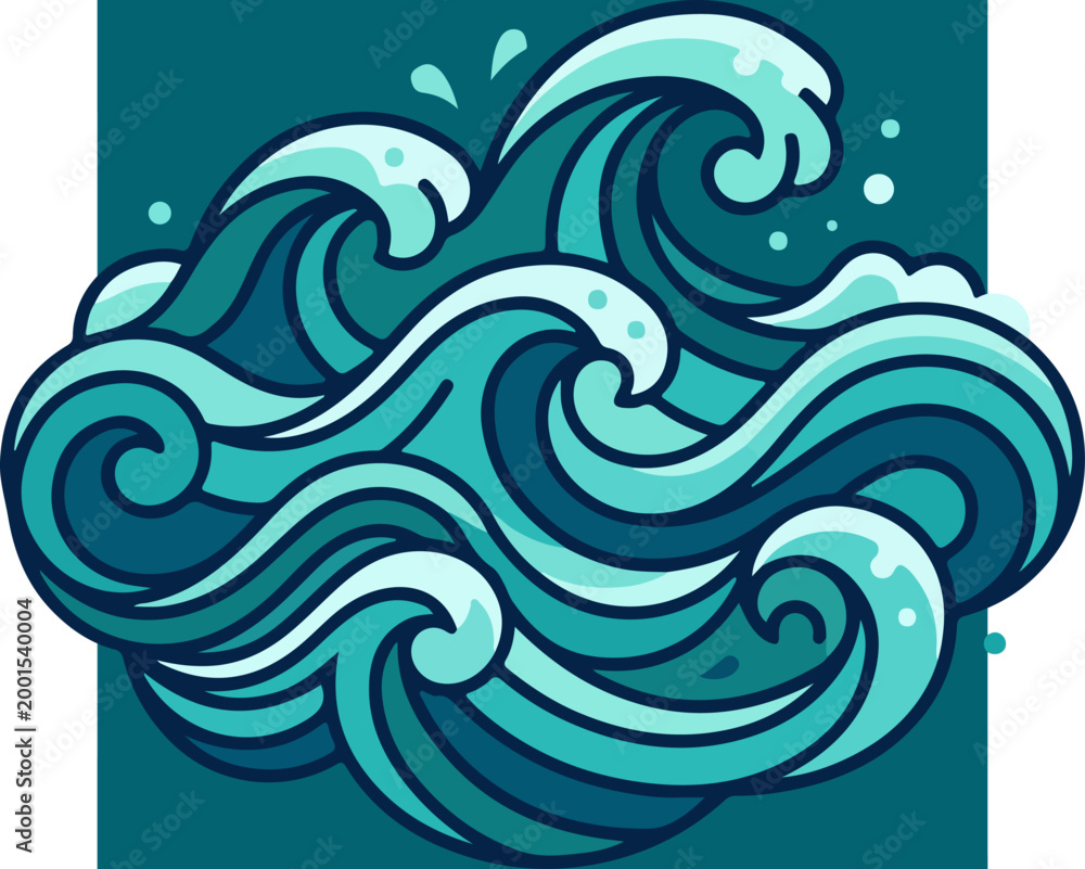 Fototapeta premium Teal ocean wave graphic illustration.