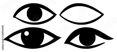 Eye icon set with solid black design on white background featuring eye concealed, eye symbol, icon graphics with illustration and vector