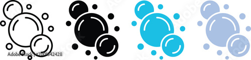 Soap bubbles icon. Foam bubble symbol. Sparkling water vector illustration. Fizzy soda drops sign. Oxygen sphere pictogram. Clean wash suds concept. Blue blowing bubbles icon set.