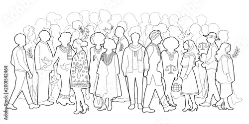 Group of people standing together in a row as a team