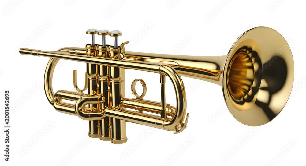 Obraz premium Golden trumpet isolated on transparent background a musical instrument for jazz and orchestral performances