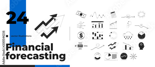 Obraz na plátně Financial forecasting charts and analytics outline illustrations bundle