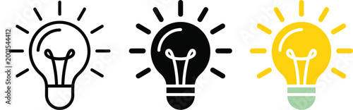 Light bulb icon. Idea symbol. Electric lamp vector illustration. Electric power sign. Shining light bulb pictogram.