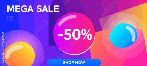 Vibrant mega sale advertisement with colorful circles and discounts