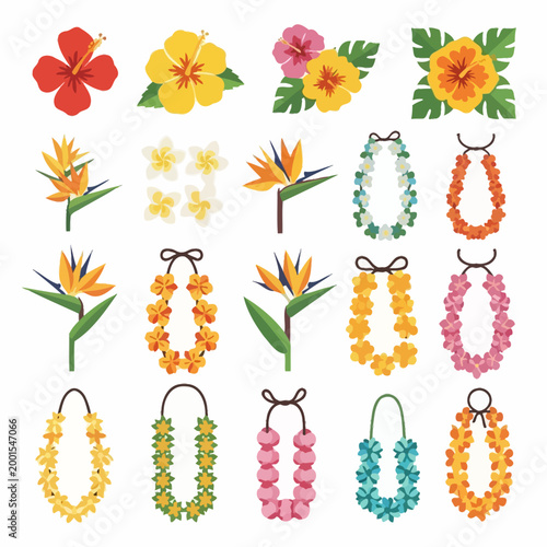 Hawaiian lei and tropical flowers collection