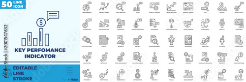 Key Perfomance Indicator Line Editable Icons set