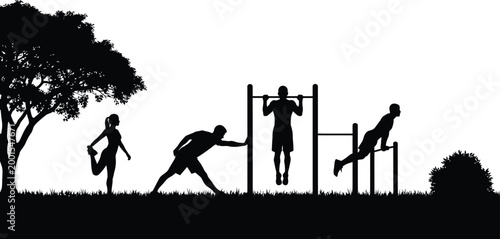 Silhouette athletes training outdoors a dynamic scene of fitness and movement