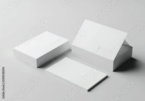 White Business Card Box and Envelope on Gray Background