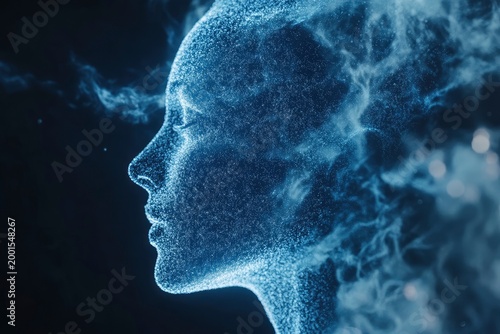 Human being turns into data particles, futuristic digital identity