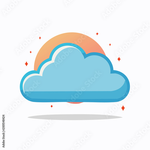 Stylized Blue Cloud with Sun and Sparkles