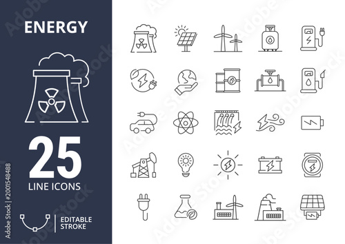 25 Line Icon Set Energy