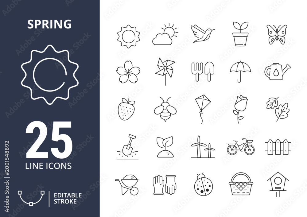 Fototapeta premium 25 Line Icon Set Spring 